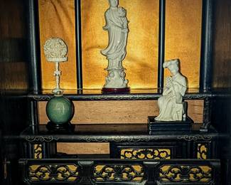 Blanc de Chine Guanyin Statue and Blanc de Chine woman musician.