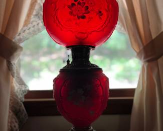 Beautiful Red Satin Parlor Lamp 