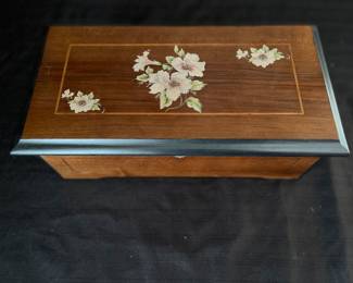 Early cylinder music box with floral inlays 