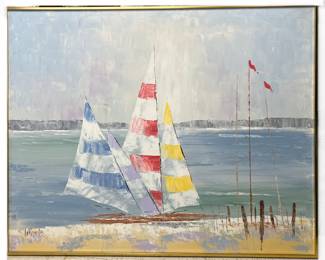 Very large signed original MCM painting with original frame!