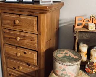 6 Drawer Fontana Highboy, Restoration Hardware Table and Decor.