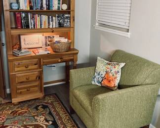 Lefler Miller Style Chair, Broyhill Fontana Desk w/Bookcase. Large Area Rug.
