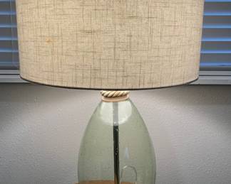 Vintage Green Bubble Glass Table Lamp.