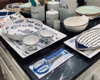 Sigrid Olsen Melamine Blue Fish Serving Pieces.