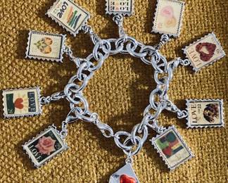 Vintage Postage Stamp Charm Bracelet.