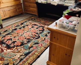 Selection of Linens, Pillows and Comforters. Large Area Rug.