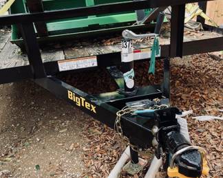 John Deere 1025-R Sub-Compact Utility Tractor with 60D Autoconnect Mid Mount Side Discharge Mower, Rear Mount Box Blade, Fixed Ting Pallet Loader and 120-R Front End Loader. 16 FT Bumper Pull Flatbed Trailer.