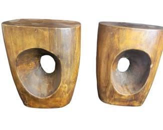 Pair Handcarved African Devils Eye Stools/Tables