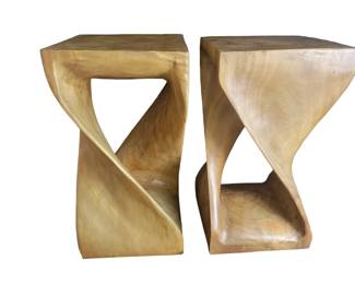 Pair Solid Acacia Wood Twist Stools/Tables