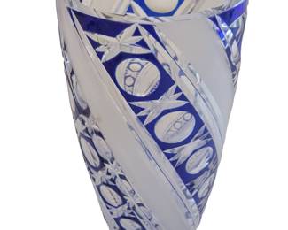 Antique Cobalt Blue Cut to Clear Glass Vase