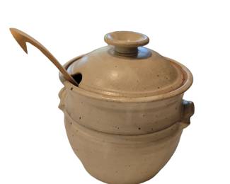 Signed Studio Pottery Bean Pot w/ Ladle