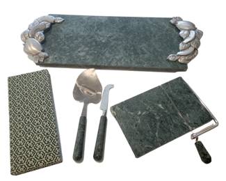 Green Marble Cheese Cutter, Tray, Chopsticks