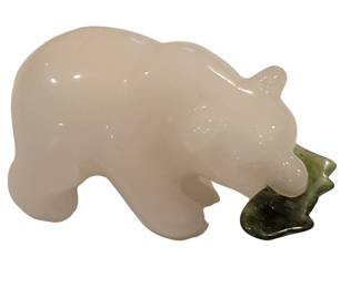 Cassiar Jade Stone Carved Polar Bear Fish