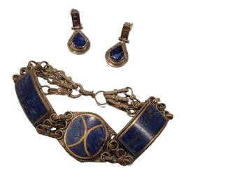 Vintage Sterling Lapis Lazuli Earrings, Bracelet
