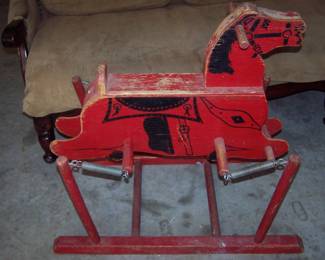 VINTAGE WOODEN ROCKING HORSE. 