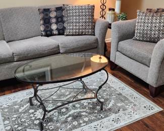 Sofa & chair set with rug and coffee table as a set of seperate 