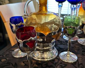 Farber Bros Krome Kraft MCM Glass Decanter with Glasses 