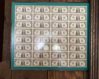 Framed Uncirculated $1.00 bills