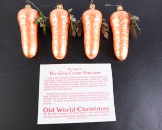 Lot 9550 Set of 4 Old World Christmas Carrot Glass Ornaments