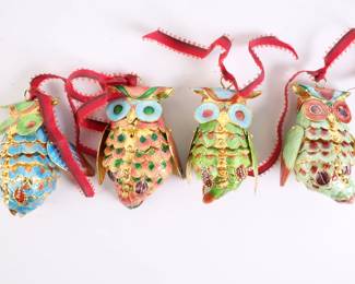 Lot 9549 Lot of 4 Cloissone Owl Ornaments