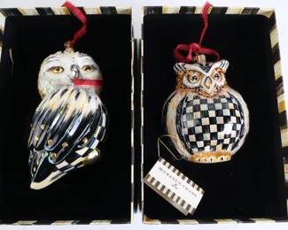 Lot 9548 Lot of 2 McKenzieChilds Owl Glass Ornaments