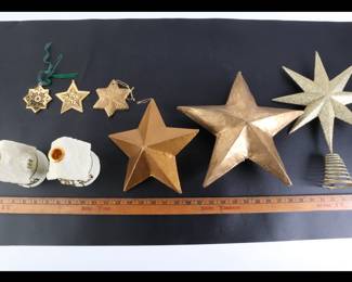 Lot 9544 Gold Themed Holiay Decor  Star Tree Topper  House Candle Holders