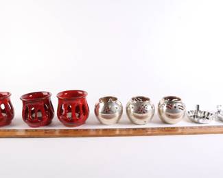Lot 9511 Lot of Asstd Candle Holders  Red Pottery  Silver Tone