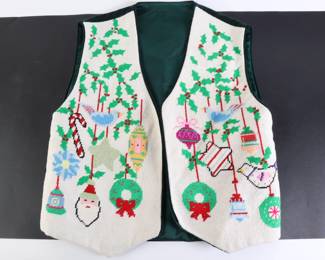 Lot 9509 Handmade Needlepoint Holiday Vest