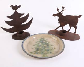 Lot 9505 Janet Resnick Christmas Tree Pottery Plate  Vtg ORSKOV CPH Design NYSTAD Candle Holders