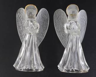 Lot 9081 Glass Angel Candlestick Pair