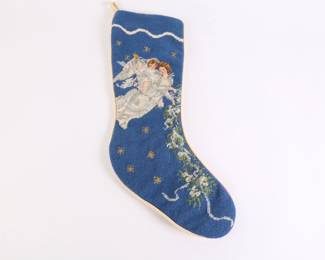 Lot 8247 Vintage Blue Needlepoint Angel Christmas Stocking