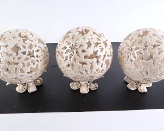 Lot 8243 Blue Sky Clayworks  Lot of 3 Ceramic Cutout Orbs Tea Light Candle Holder s