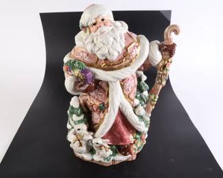 Lot 8241 Fitz and Floyd Classics  Pink Santa  Forest Animals Centerpiece Vase