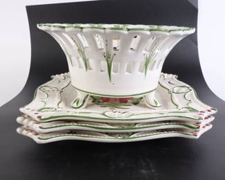 Lot 8240 Ceramic Poinsettia Serving Platters  Centerpiece Bowl
