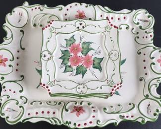 Lot 8239 Ceramic Poinsettia Serving Tray  Dessert Plates