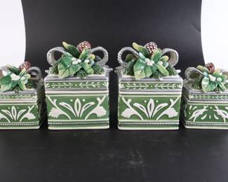 Lot 8238 Fitz and Floyd Classics  Lot of Green Pinecone Present Gift Ceramic Trinket Boxes