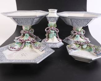 Lot 8234 Fitz and Floyd Classics  Crystal Winter Ceramic Lot  Compotes Plates Candle Holder