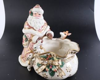 Lot 8203 Fitz and Floyd Classics  Pink Santa  Forest Animals  Ceramic Candy Dish