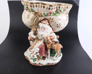 Lot 8201 Fitz and Floyd Classics  Pink Santa  Forest Animals  Ceramic Vase Compote