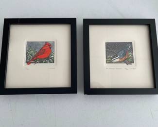 Lot 7236 Set of 2 Bird Art  Hand Printed Etchings