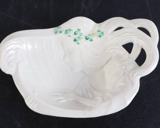 Lot 6051 Belleek Porcelain Trinket Dish  Harpist