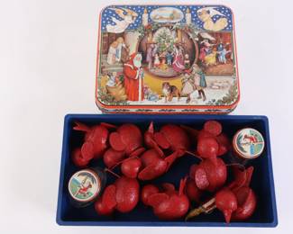Lot 909 Vintage Christmas Decor Lot  Tin  Red Bird Ornaments  Small Jars