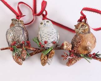 Lot 907 Lot of 3 Owl on Branch Ornaments
