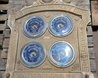 Frick Company Vintage Steel Wall Mounted Industrial Ammonia Quadruple Gauge Display, 39" x 34" x 2.5", Very Heavy