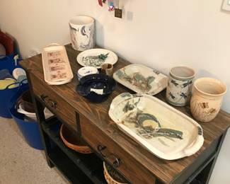 Handcrafted pieces on a nice serving table!