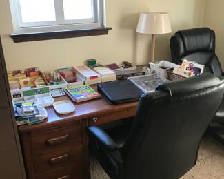 Big solid wood desk! Office chairs!