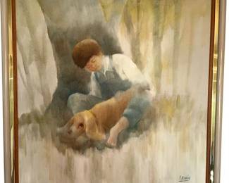 Lot 018. 
Fred Money, Oil on Canvas, Boy with Dog
