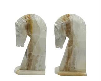 Lot 001 
Carved Marble Horse Bookends