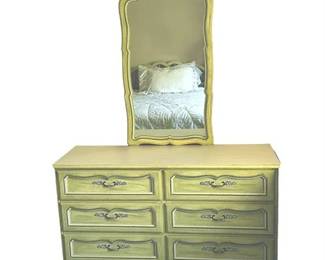 Lot 024  
Vintage Provincial Long Chest of Six Drawers with Mirror