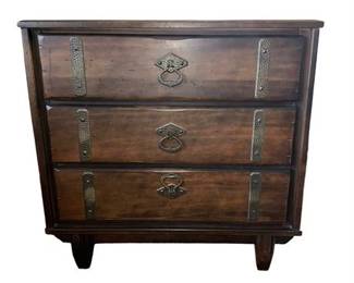 Lot 006 Vintage Campaign Style Wooden Chest of Three Drawers